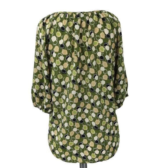 Ann Taylor Loft Peasant Blouse Size S Green Flowers Floral Abstract Short Sleeve - Picture 9 of 12